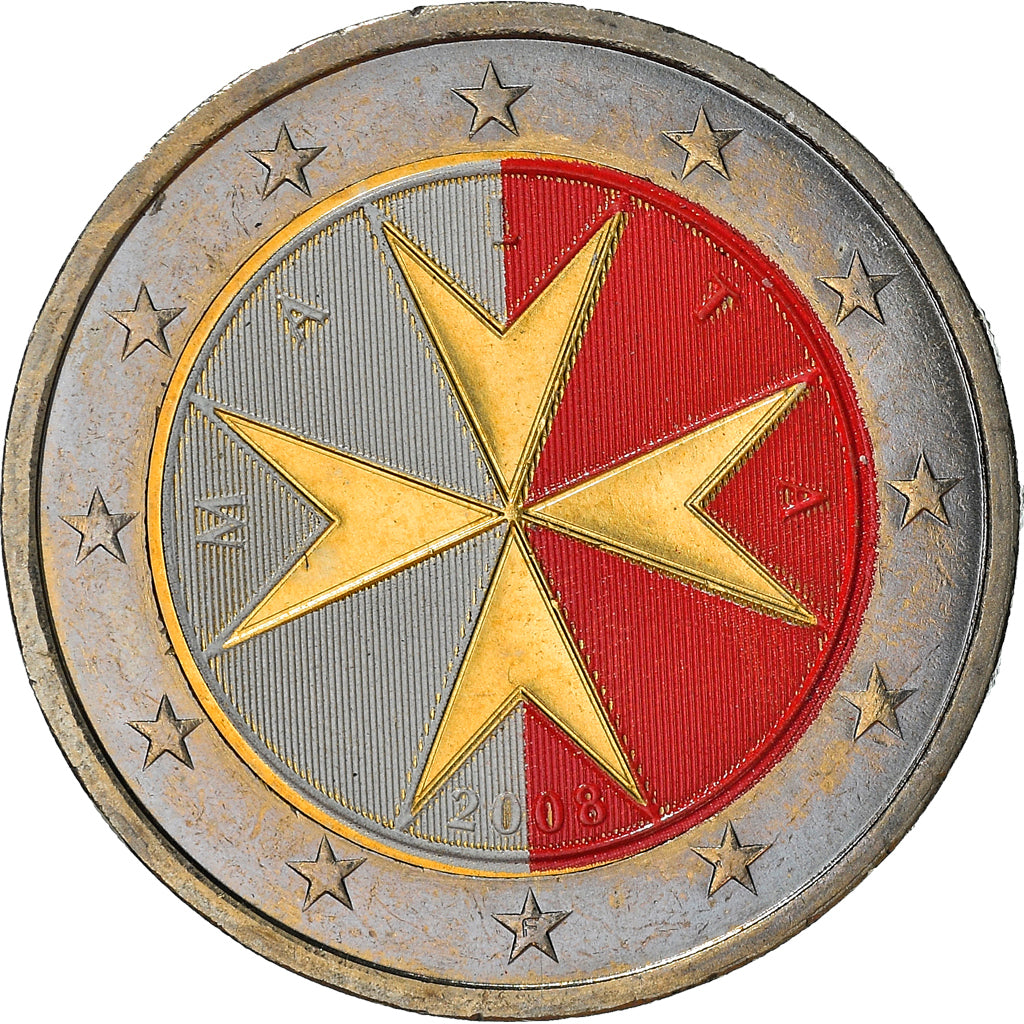 Malta, 2 Euro, 2008, Paris, Colourized, UNZ, Bi-Metallic, KM:132