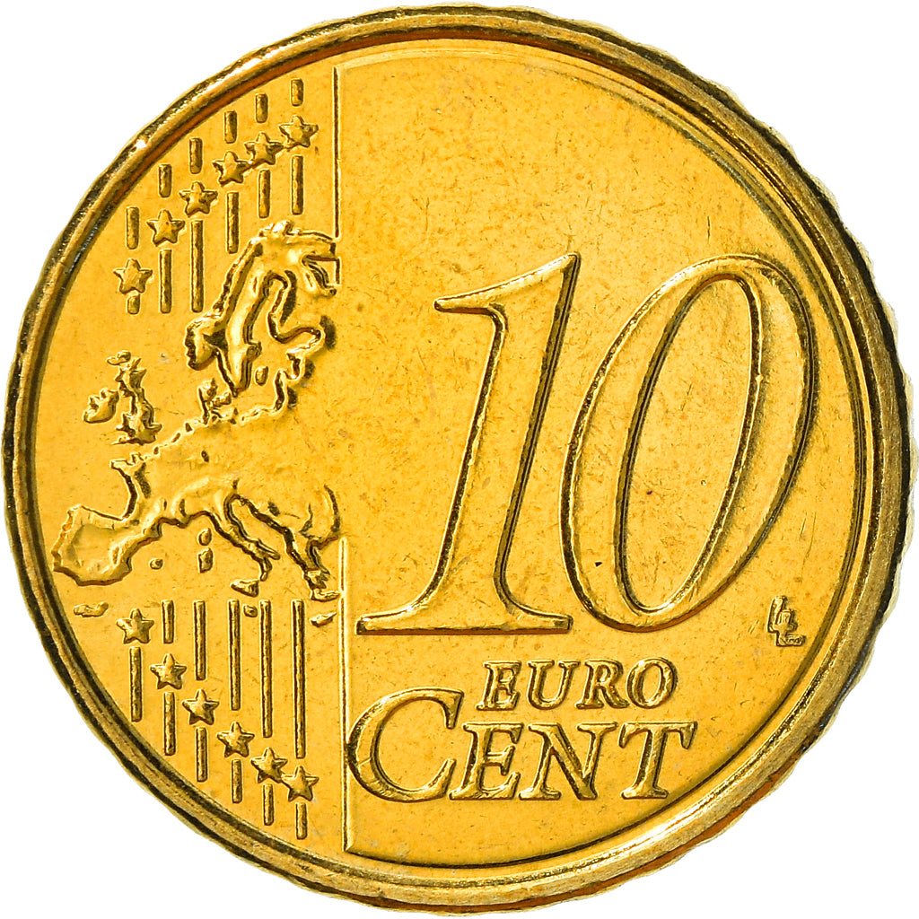 Belgia, 10 Euro Cent, 2010, MS(60-62), Mosiądz, KM:277