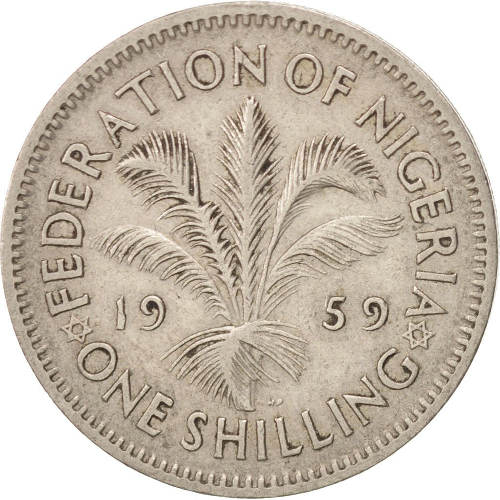 NIGERIA, Shilling, 1959, KM #5, EF(40-45), Copper-Nickel, 23, 4.86