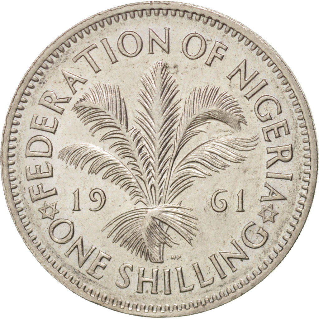 NIGERIA, Shilling, 1961, KM #5, AU(55-58), Copper-Nickel, 23, 5.06