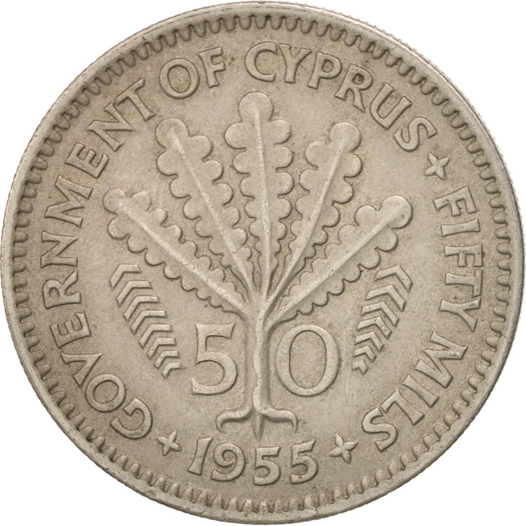 CYPRUS, 50 Mils, 1955, KM #36, EF(40-45), Copper-Nickel, 23.6, 5.64