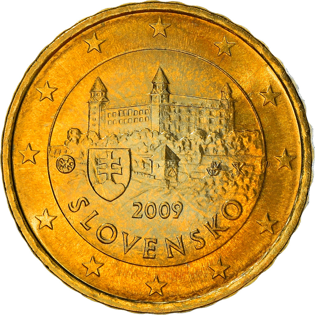 Slovacchia, 10 Euro Cent, 2009, Kremnica, BB+, Ottone, KM:98