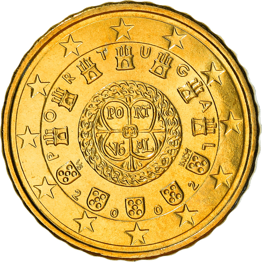 Portugal, 10 Euro Cent, 2002, Lisbon, MS(64), Mosiądz, KM:743