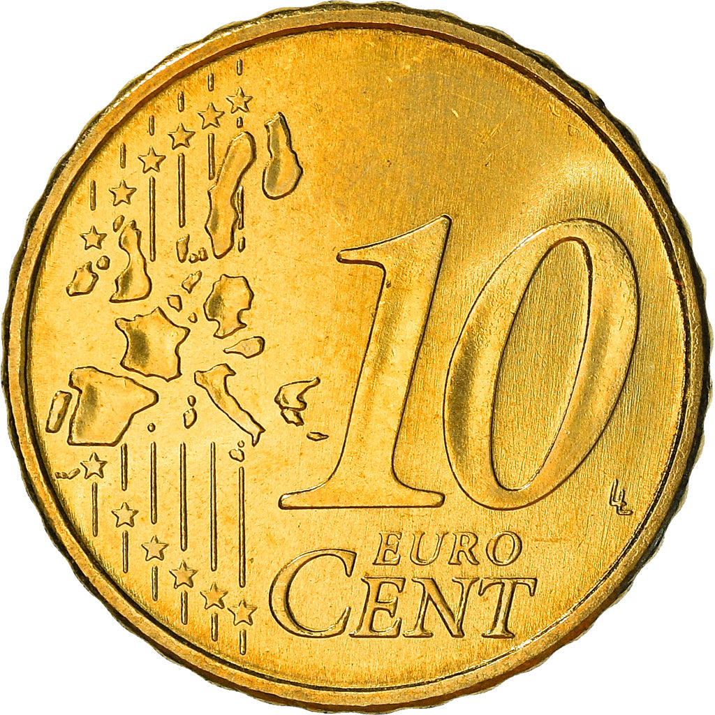 Portugal, 10 Euro Cent, 2002, Lisbon, MS(64), Mosiądz, KM:743
