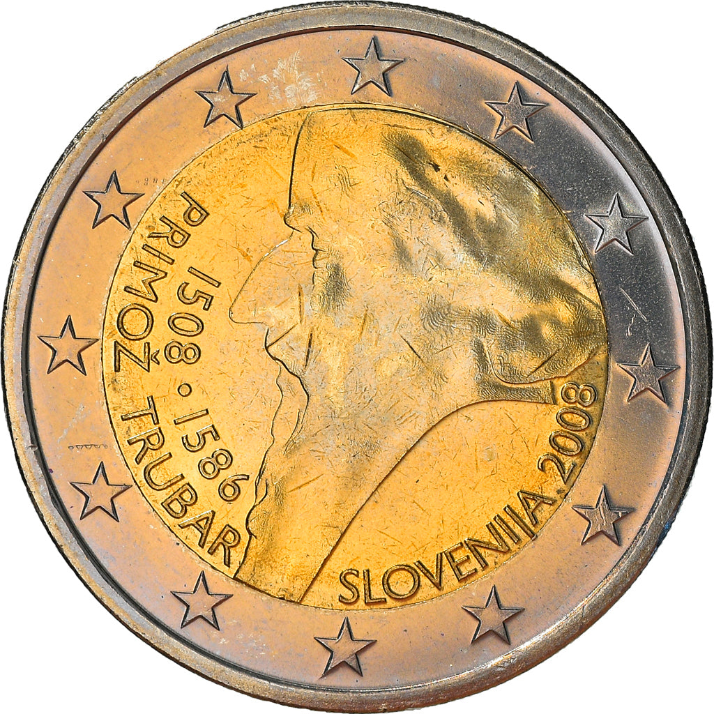 Slowenien, 2 Euro, Primoz Trubar, 2008, Vantaa, VZ+, Bi-Metallic, KM:80