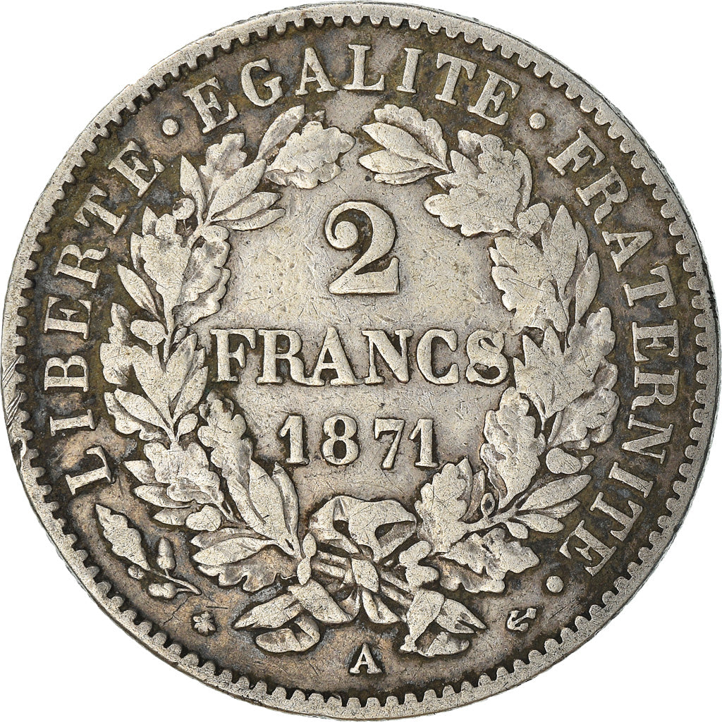 Münze, Frankreich, Cérès, 2 Francs, 1871, Paris, S+, Silber, KM:817.1