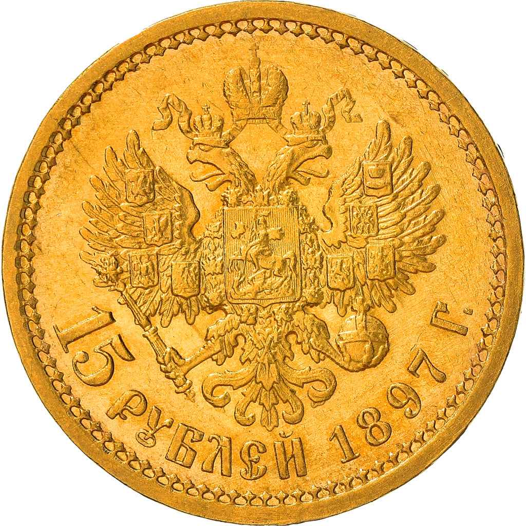 Monnaie, Russie, Nicholas II, 15 Roubles, 1897, St. Petersburg, TTB+, Or