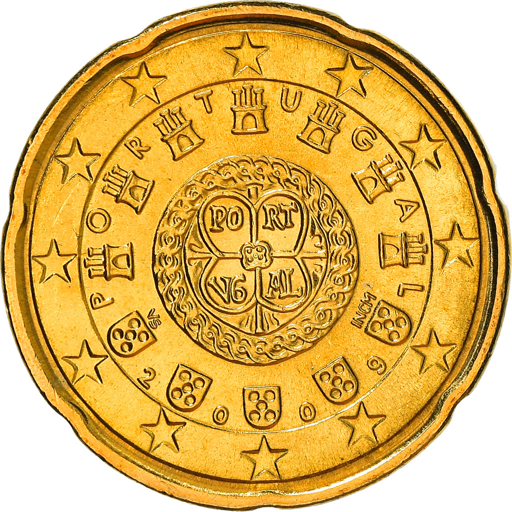 Portugal, 20 Euro Cent, 2009, Lisbon, MS(64), Mosiądz, KM:764