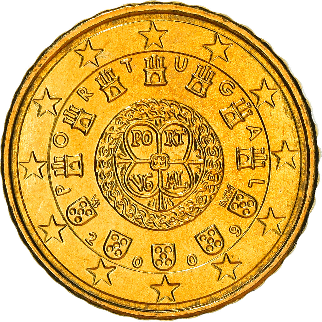 Portugal, 10 Euro Cent, 2009, Lisbon, MS(64), Mosiądz, KM:763