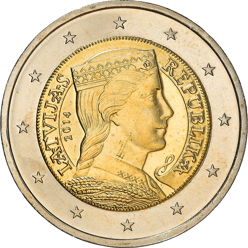 Lettonia, 2 Euro, 2014, Stuttgart, BB+, Bi-metallico, KM:157