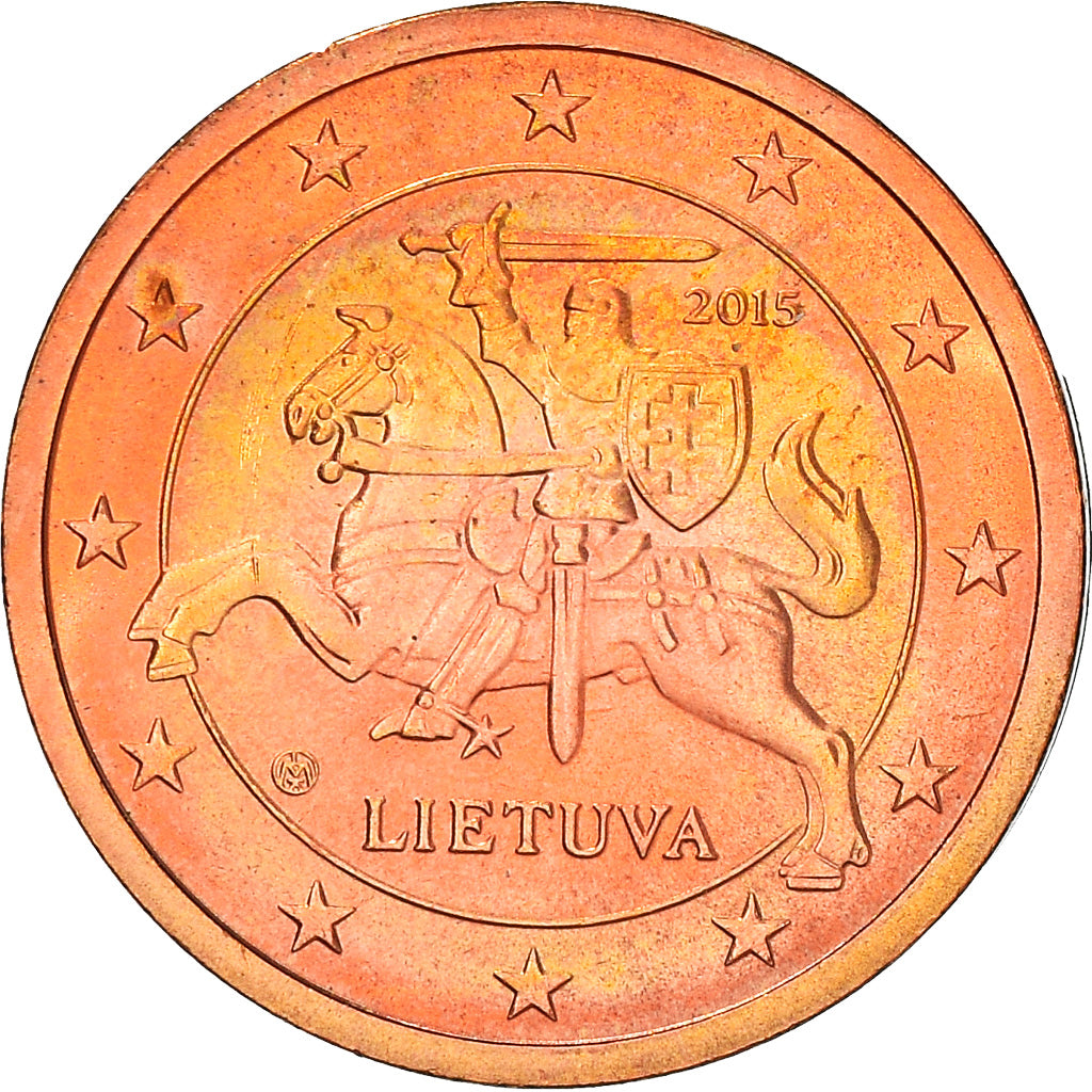 Lituania, 2 Euro Cent, 2015, BB+, Acciaio placcato rame, KM:New