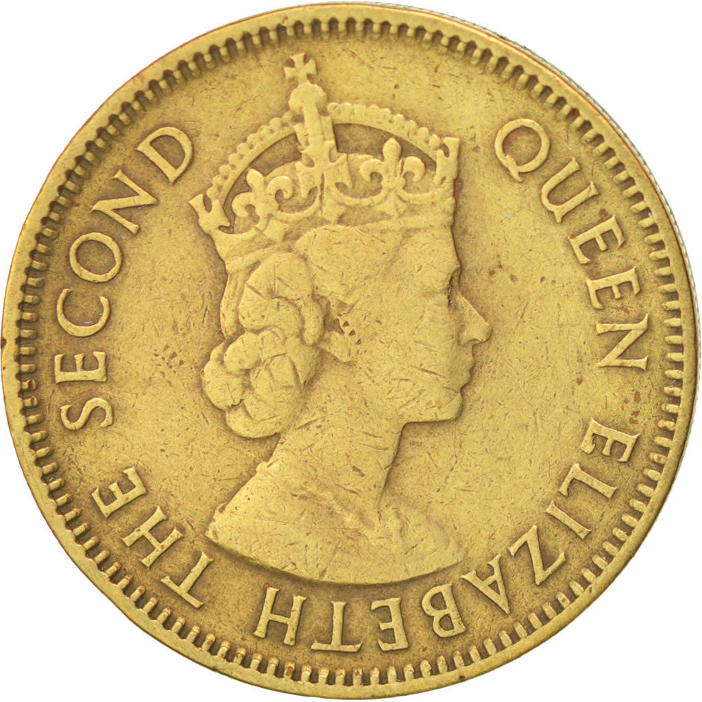 Hong Kong, Elizabeth II, 10 Cents, 1955, BB, Nichel-ottone, KM:28.1