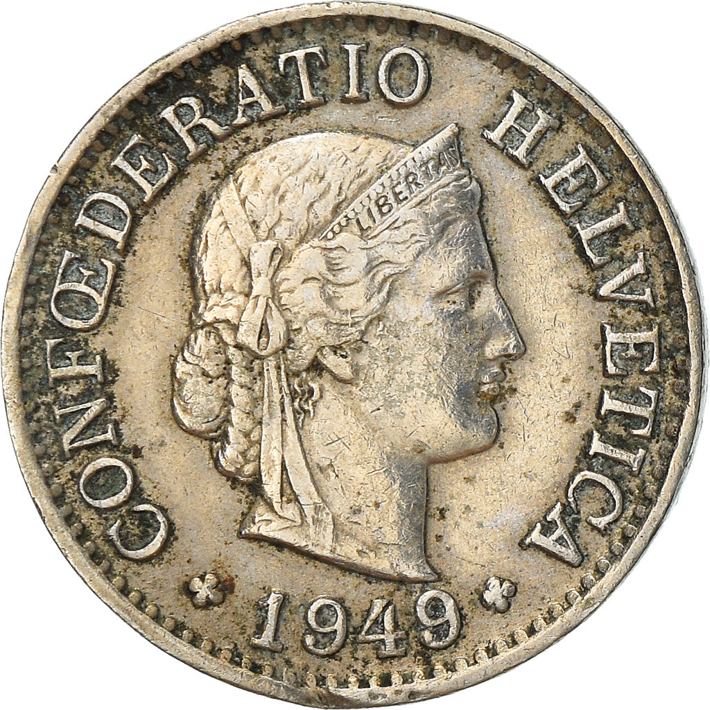 Münze, Schweiz, 5 Rappen, 1949, Bern, S+, Copper-nickel, KM:26