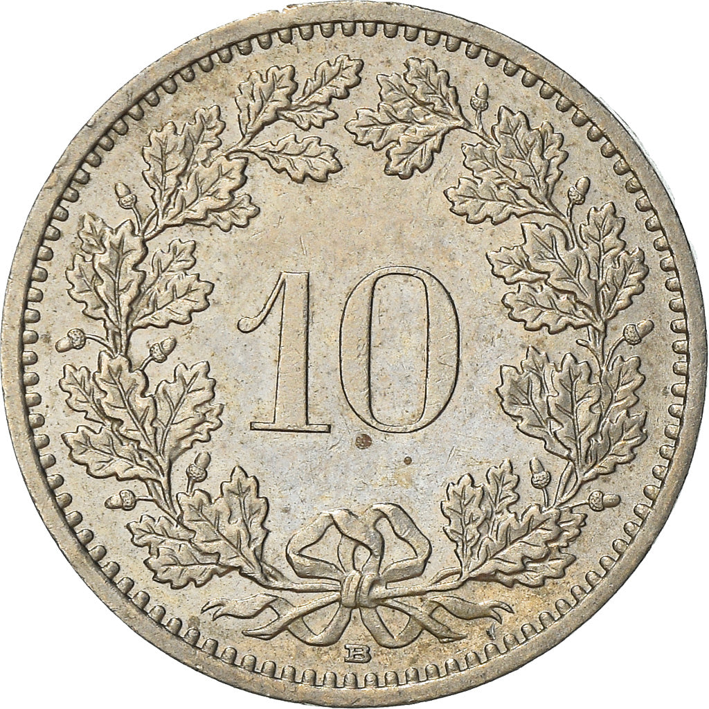 Moneta, Szwajcaria, 10 Rappen, 1990, Bern, AU(50-53), Miedź-Nikiel, KM:27