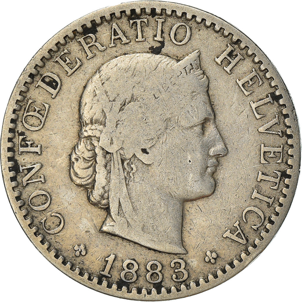 Coin, Switzerland, 20 Rappen, 1883, Bern, VF(20-25), Nickel, KM:29