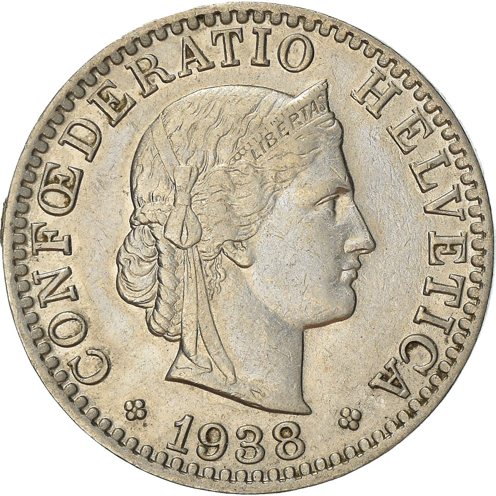 Moneta, Szwajcaria, 20 Rappen, 1938, Bern, AU(50-53), Nikiel, KM:29