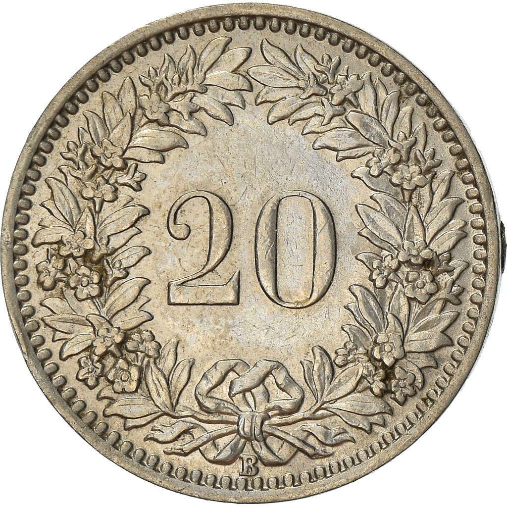 Moneta, Szwajcaria, 20 Rappen, 1938, Bern, AU(50-53), Nikiel, KM:29
