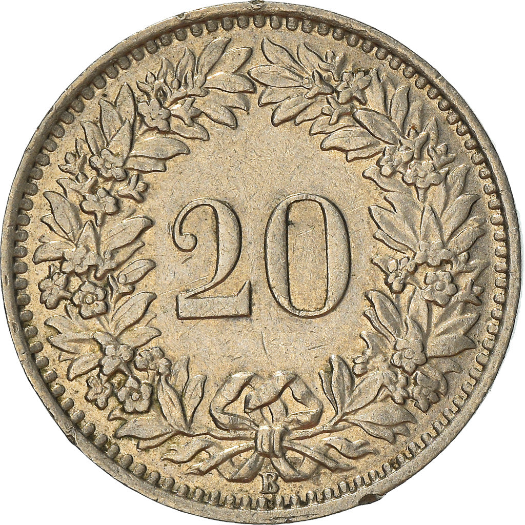Moneda, Suiza, 20 Rappen, 1954, Bern, MBC, Cobre - níquel, KM:29a
