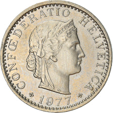 Moeda, Suíça, 20 Rappen, 1977, Bern, AU(50-53), Cobre-níquel, KM:29a