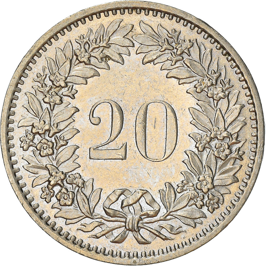 Moeda, Suíça, 20 Rappen, 1977, Bern, AU(50-53), Cobre-níquel, KM:29a