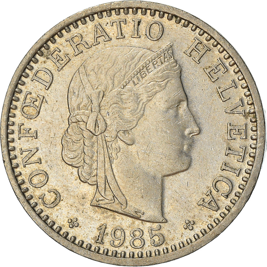 Moeda, Suíça, 20 Rappen, 1985, Bern, AU(50-53), Cobre-níquel, KM:29a