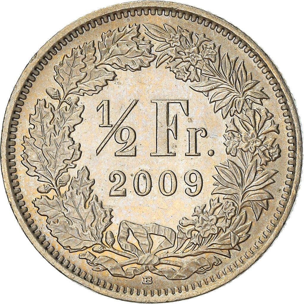 Moeda, Suíça, 1/2 Franc, 2009, Bern, AU(55-58), Cobre-níquel, KM:23a.3