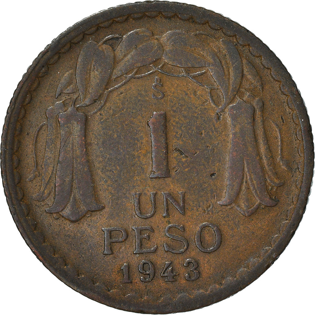 Moneda, Chile, Peso, 1943, BC+, Cobre, KM:179