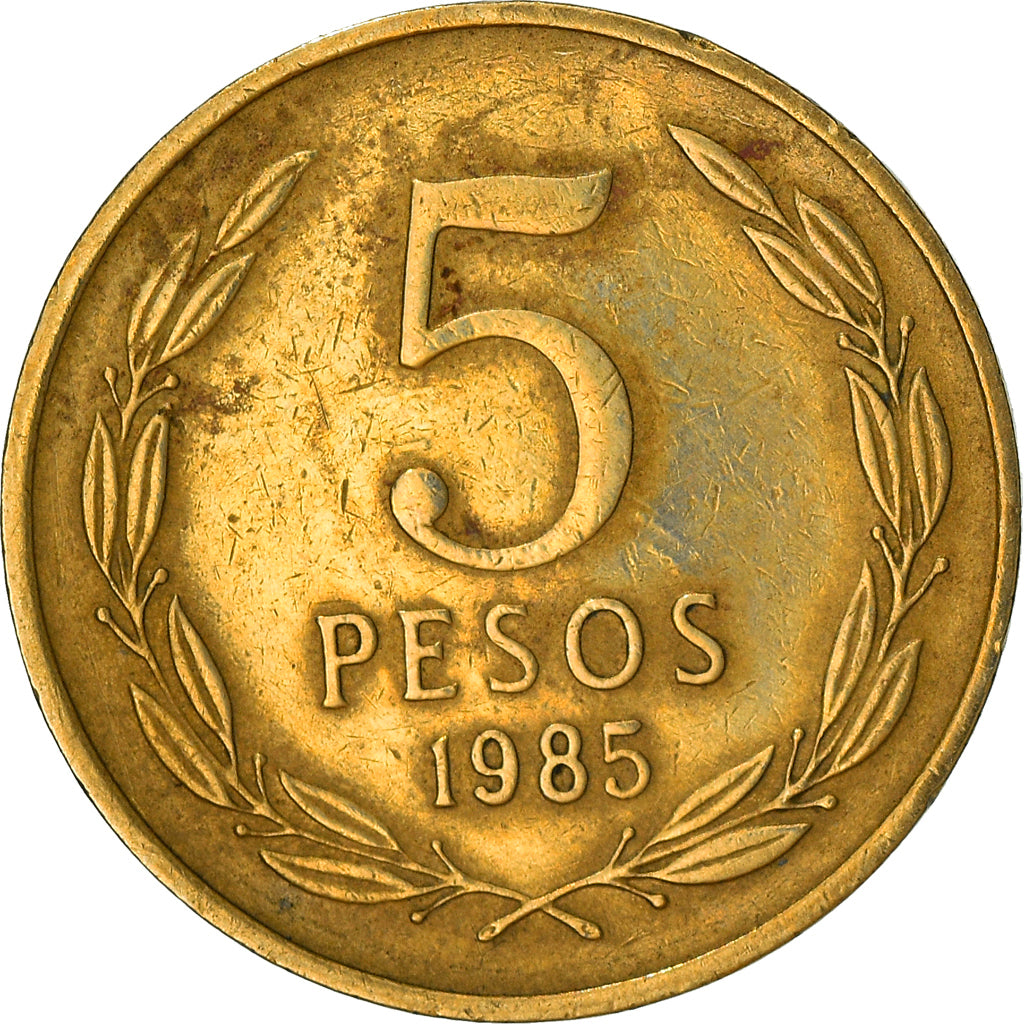 Moneda, Chile, 5 Pesos, 1985, Santiago, MBC, Aluminio - bronce, KM:217.1