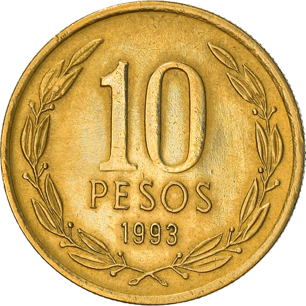 Moneda, Chile, 10 Pesos, 1993, Santiago, BC+, Aluminio - bronce, KM:228.2