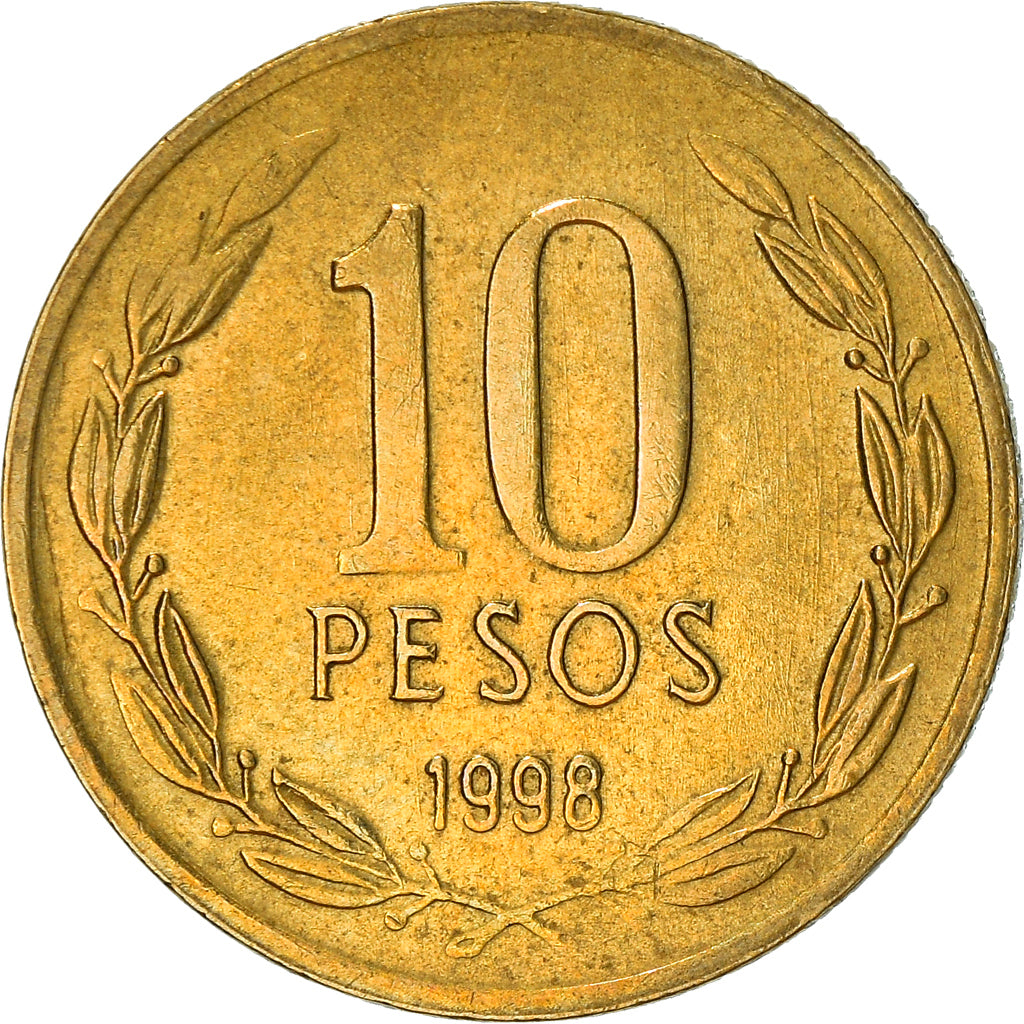 Moneda, Chile, 10 Pesos, 1998, Santiago, MBC+, Aluminio - bronce, KM:228.2