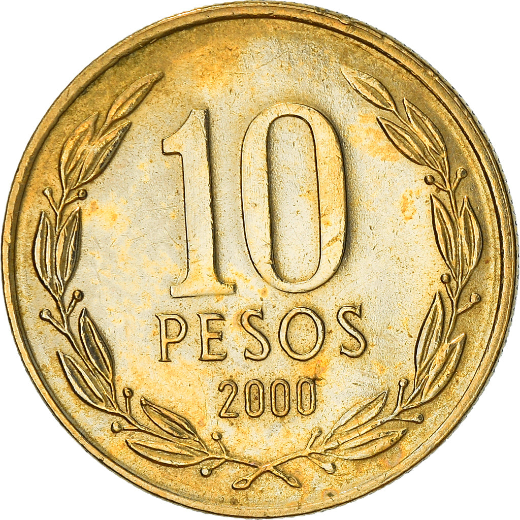 Moneda, Chile, 10 Pesos, 2000, Santiago, BC+, Aluminio - bronce, KM:228.2