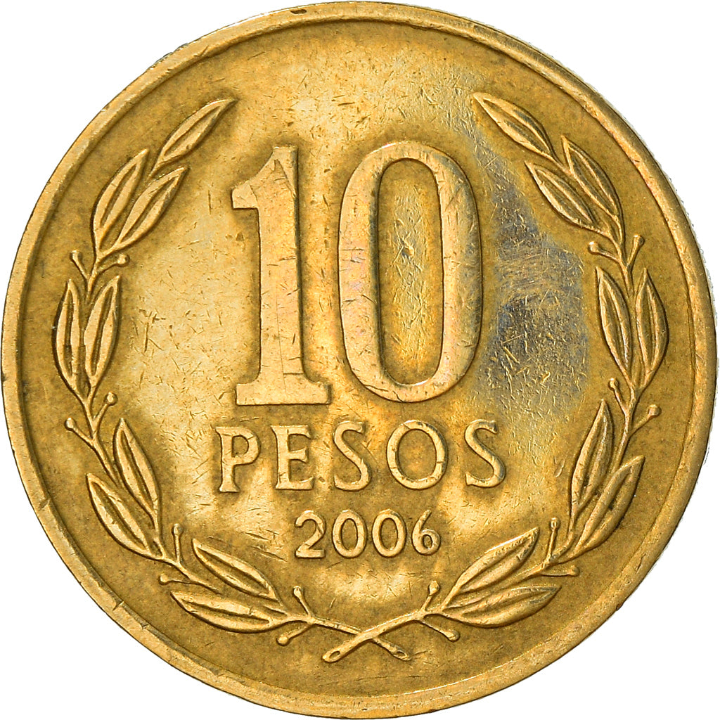 Moneda, Chile, 10 Pesos, 2006, Santiago, MBC, Aluminio - bronce, KM:228.2