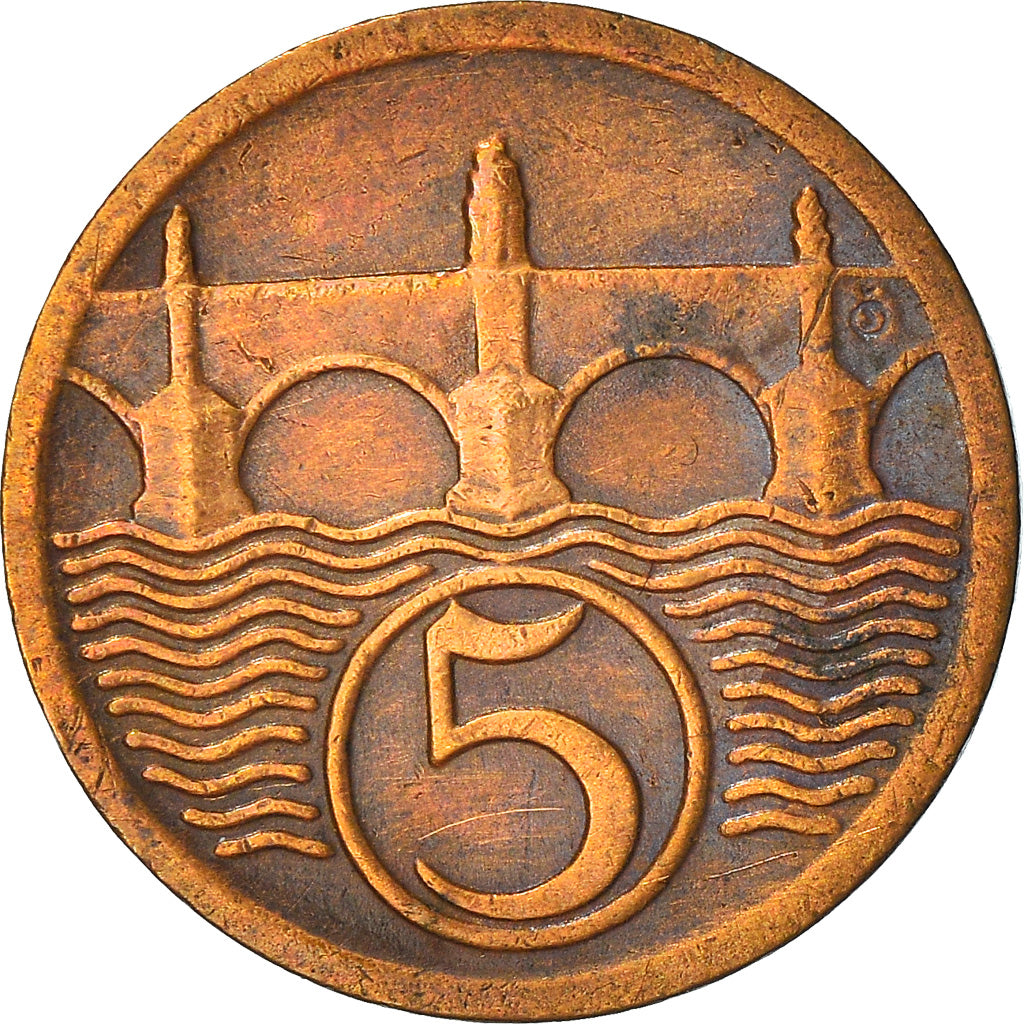 Moeda, Checoslováquia, 5 Haleru, 1925, EF(40-45), Bronze, KM:6