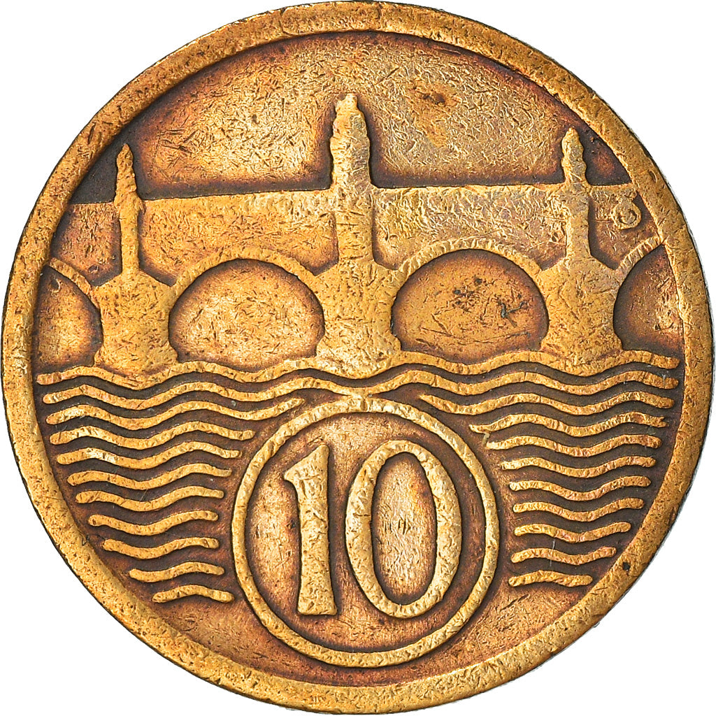 Moneta, Cecoslovacchia, 10 Haleru, 1927, MB, Bronzo, KM:3