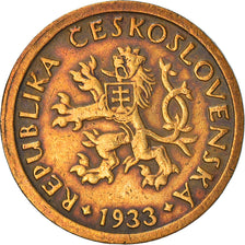 Moneda, Checoslovaquia, 10 Haleru, 1933, BC+, Bronce, KM:3