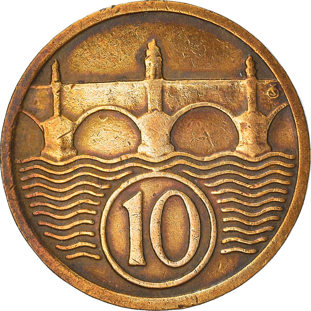 Moneta, Cecoslovacchia, 10 Haleru, 1933, MB+, Bronzo, KM:3