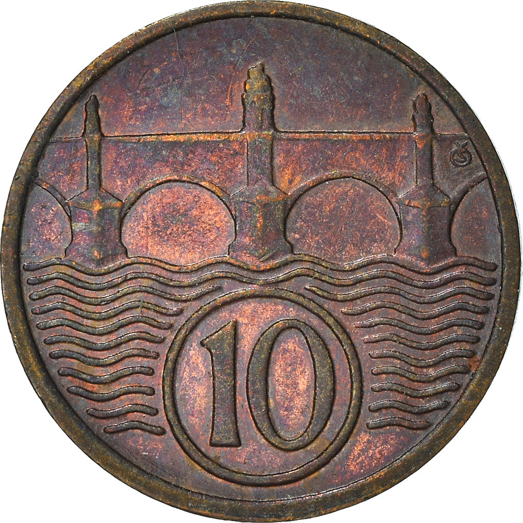 Moneta, Cecoslovacchia, 10 Haleru, 1937, BB+, Bronzo, KM:3