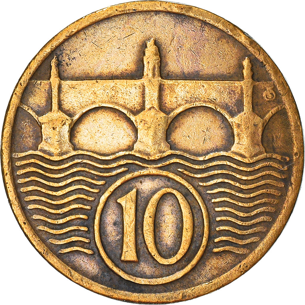 Moneta, Cecoslovacchia, 10 Haleru, 1938, MB+, Bronzo, KM:3