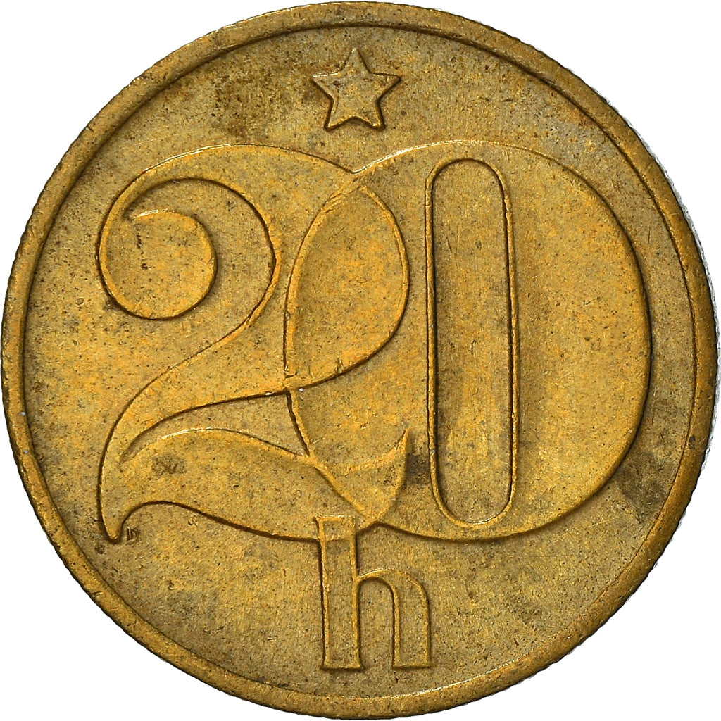 Moeda, Checoslováquia, 20 Haleru, 1976, AU(50-53), Níquel-Latão, KM:74