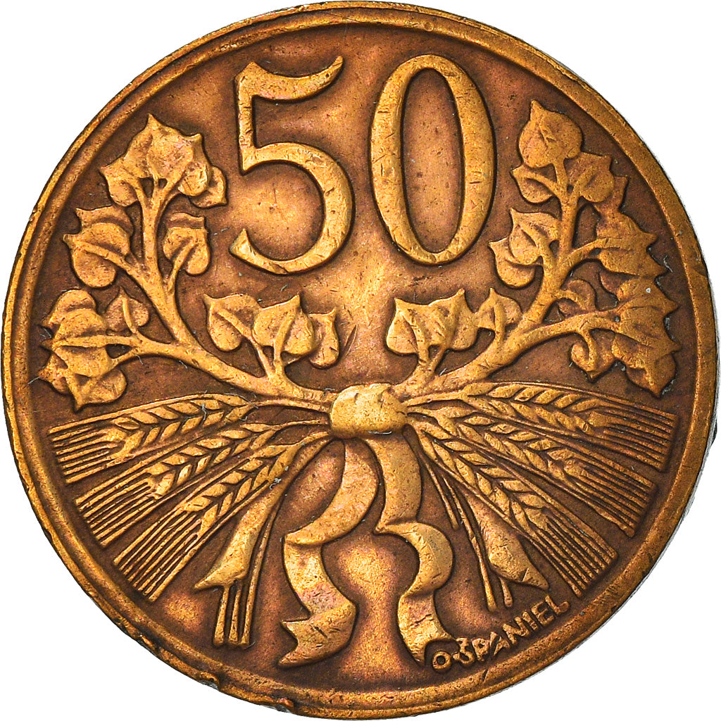 Münze, Tschechoslowakei, 50 Haleru, 1950, S, Bronze, KM:21
