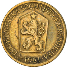 Münze, Tschechoslowakei, Koruna, 1981, S+, Aluminum-Bronze, KM:50