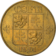 Münze, Tschechoslowakei, Koruna, 1991, SS+, Copper-Aluminum, KM:151