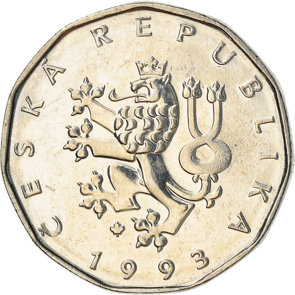 Münze, Tschechische Republik, 2 Koruny, 1993, S+, Nickel plated steel, KM:9