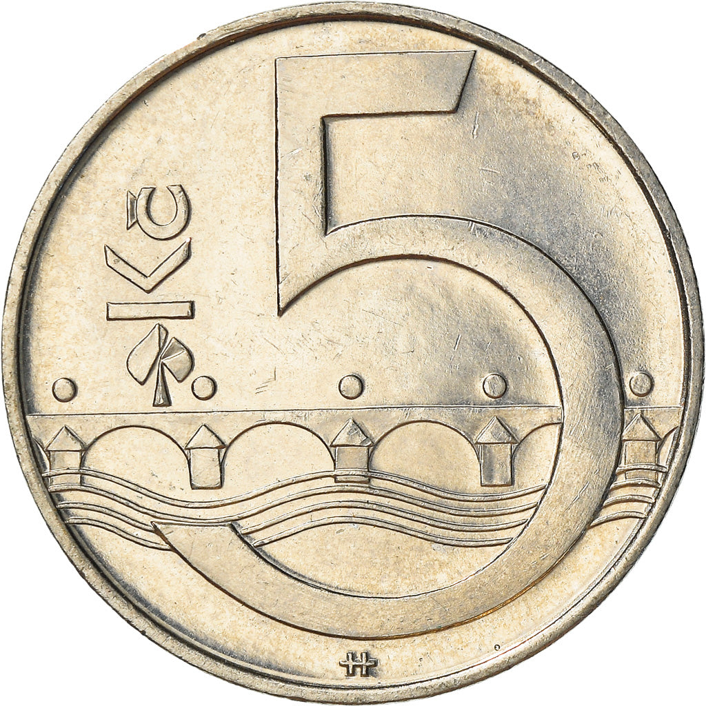 Coin, Czech Republic, 5 Korun, 2002, AU(50-53), Nickel plated steel, KM:8