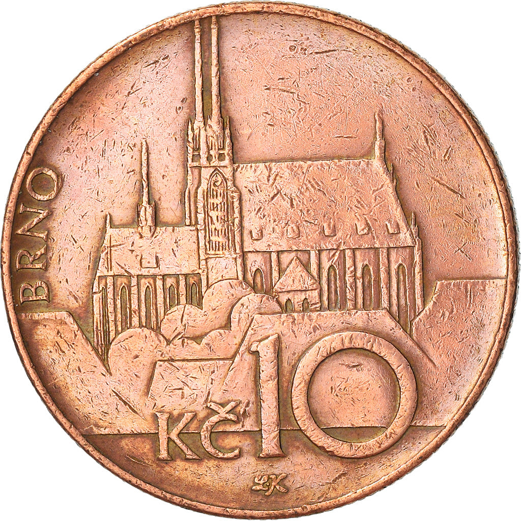Moneda, República Checa, 10 Korun, 2003, BC+, Cobre chapado en acero, KM:4