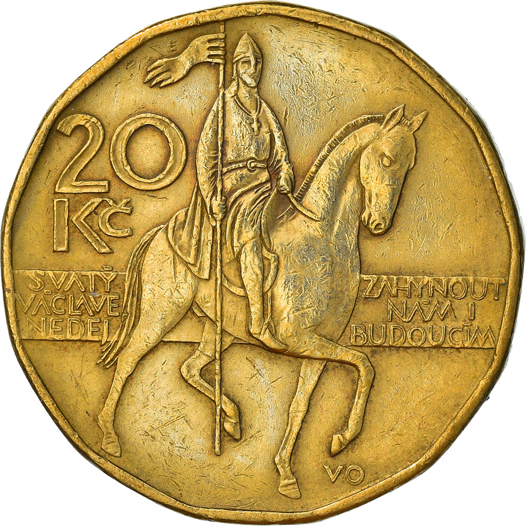 Coin, Czech Republic, 20 Korun, 1999, EF(40-45), Brass plated steel, KM:5