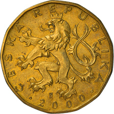 Münze, Tschechische Republik, 20 Korun, 2000, SS+, Brass plated steel, KM:5