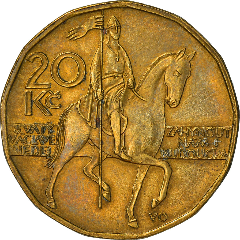 Münze, Tschechische Republik, 20 Korun, 2000, SS+, Brass plated steel, KM:5