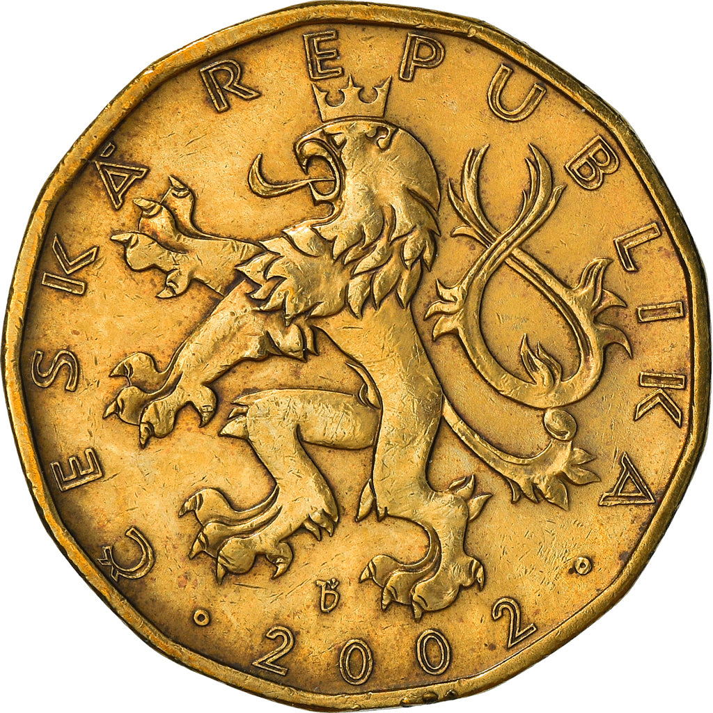 Münze, Tschechische Republik, 20 Korun, 2002, S+, Brass plated steel, KM:5