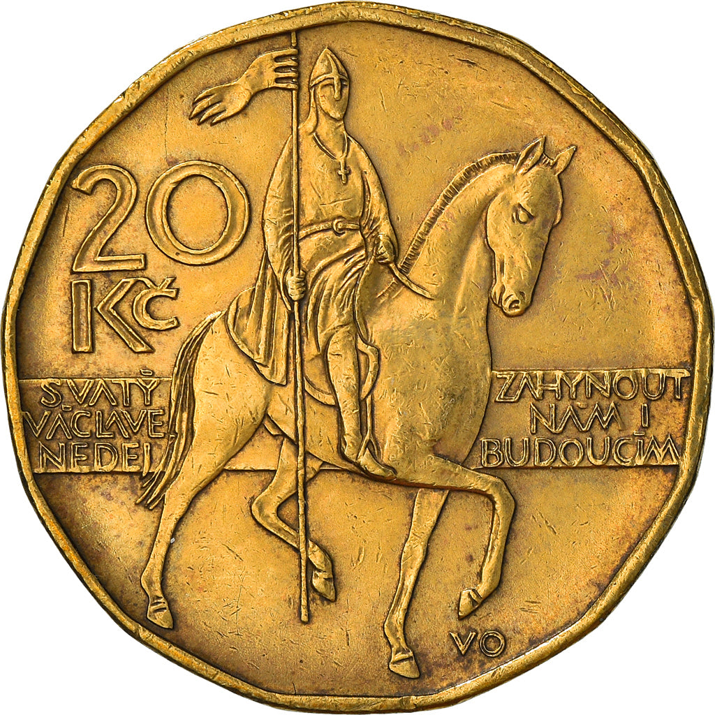 Münze, Tschechische Republik, 20 Korun, 2002, S+, Brass plated steel, KM:5